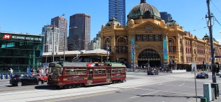 City Circle Tram, Information Centre and Flinders Street Station, Melbourne